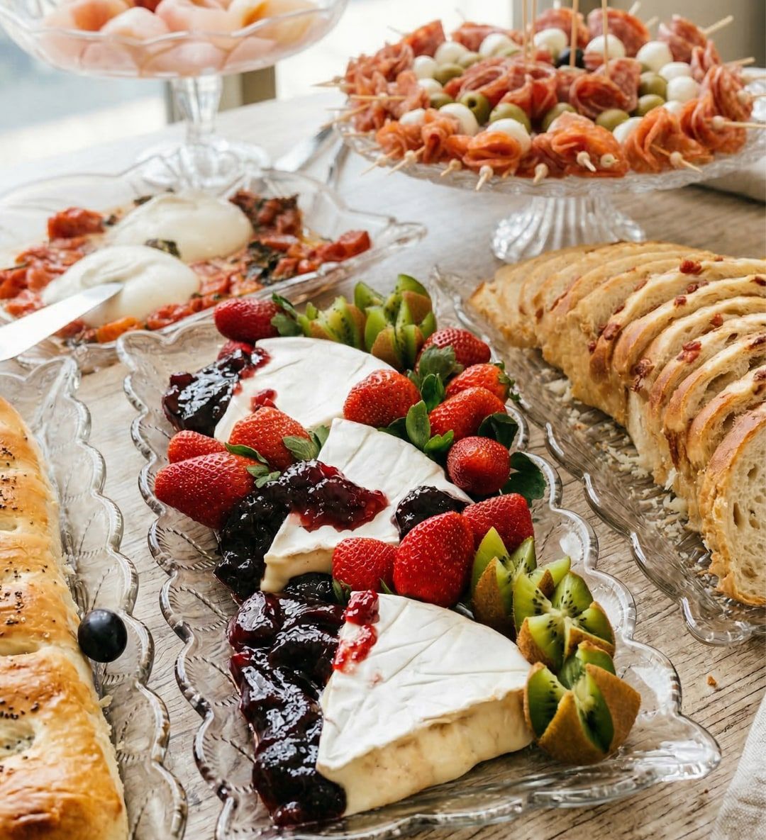 Queijo brie com geleia de frutas vermelhas e morangos